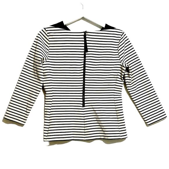 Caslon black/ivory striped ponte top back zipper, Size S - Picture 2 of 9